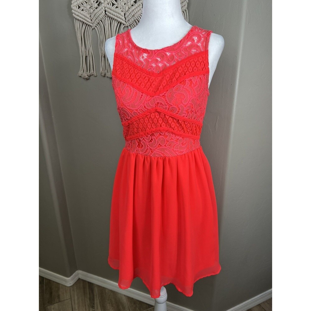 Xhilaration Women's Lace bodice FIt & Flare Dress Coral Orange Small